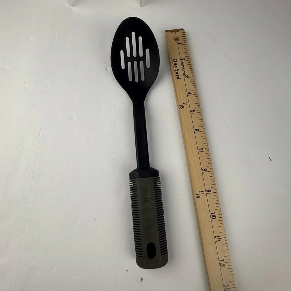 Vintage EKCO Slotted Spoon Black Nylon with Gray Rubber Anti-Fatigue Handle